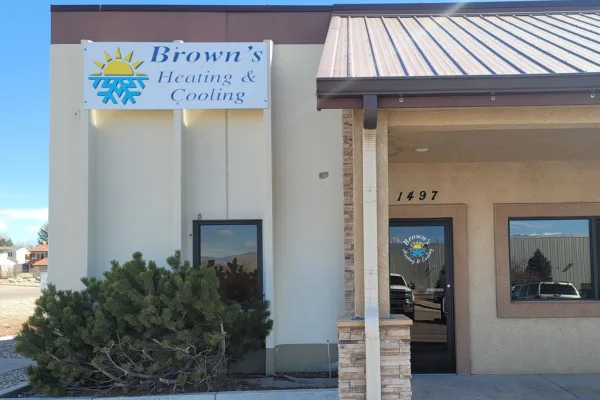 Former Brown's logo on outside of building