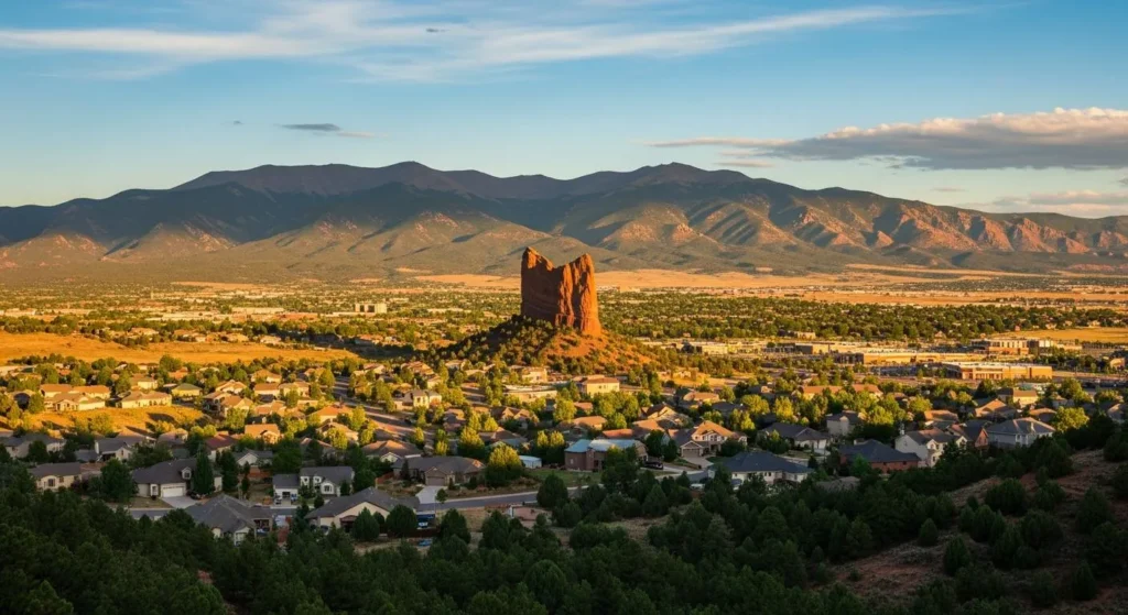 Panoramic view of Monument homes and the Rampart Range in southern Colorado